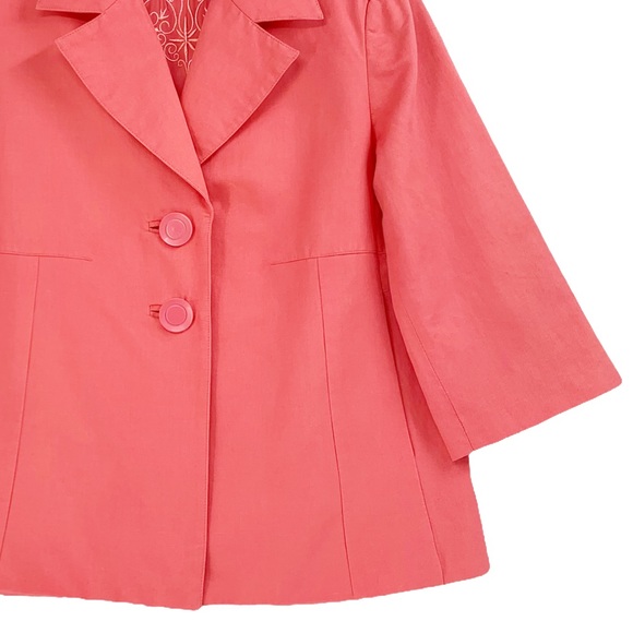 Cotton Silk Linen Blend Woman’s Blazer Coral Color by Trevan Warm Weather Blazer - Picture 4 of 16